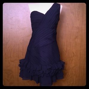 NWT navy pleated one shoulder evening dress sz S
